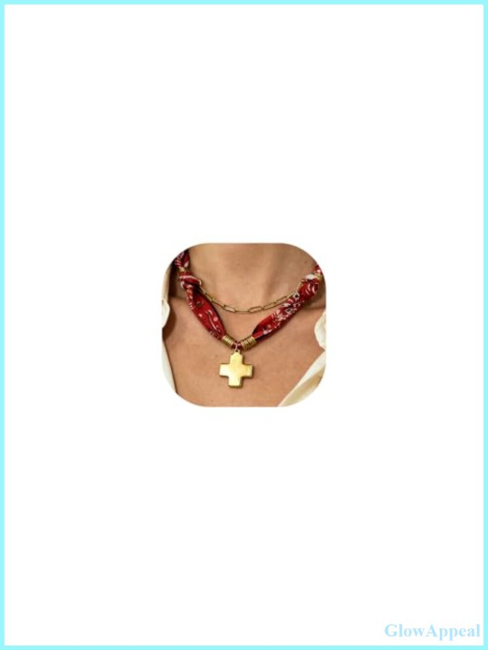 Stainless-Steel Gold Cross Scarf Necklace with Paperclip Chain